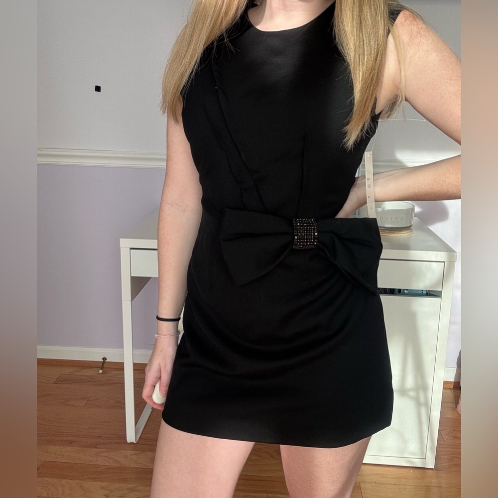 Black mini dress with bow detail